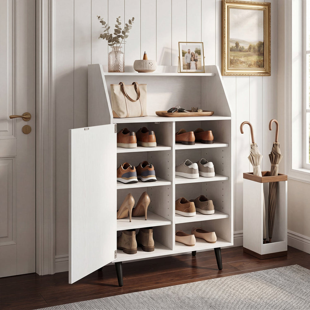 Shoe Storage Cabinet with Adjustable Shelves - White