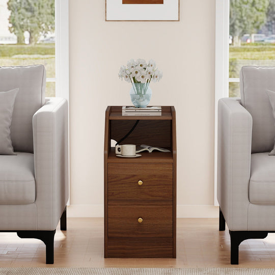 Side End Table with Charging Station Sofa Couch Table with Shelf Drawers