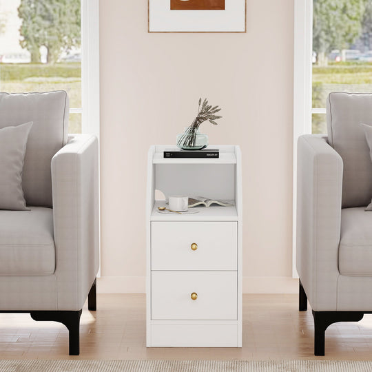 Side End Table with Charging Station Sofa Couch Table with Shelf Drawers