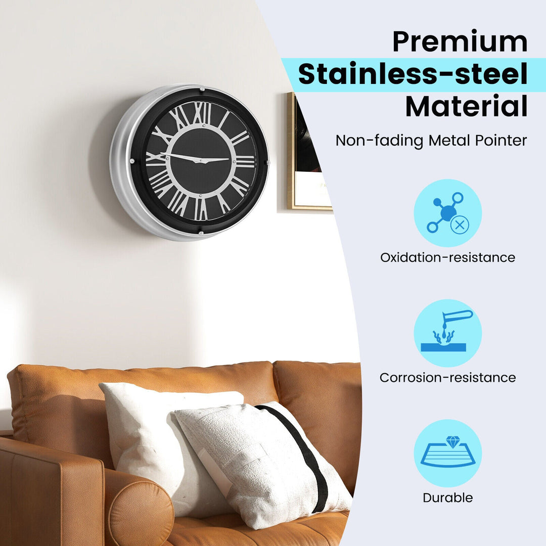 13.5/17.5 Inch Silent Wall Clock with Silver Frame