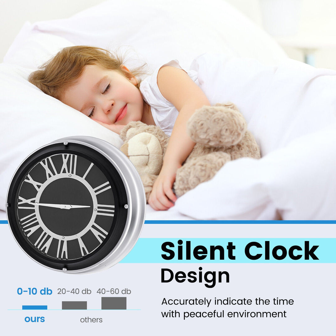 13.5/17.5 Inch Silent Wall Clock with Silver Frame