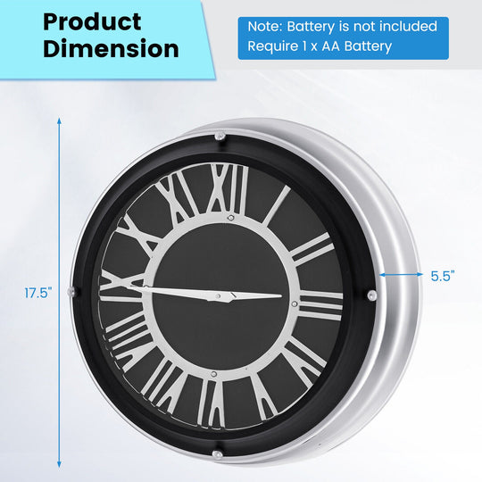 13.5/17.5 Inch Silent Wall Clock with Silver Frame