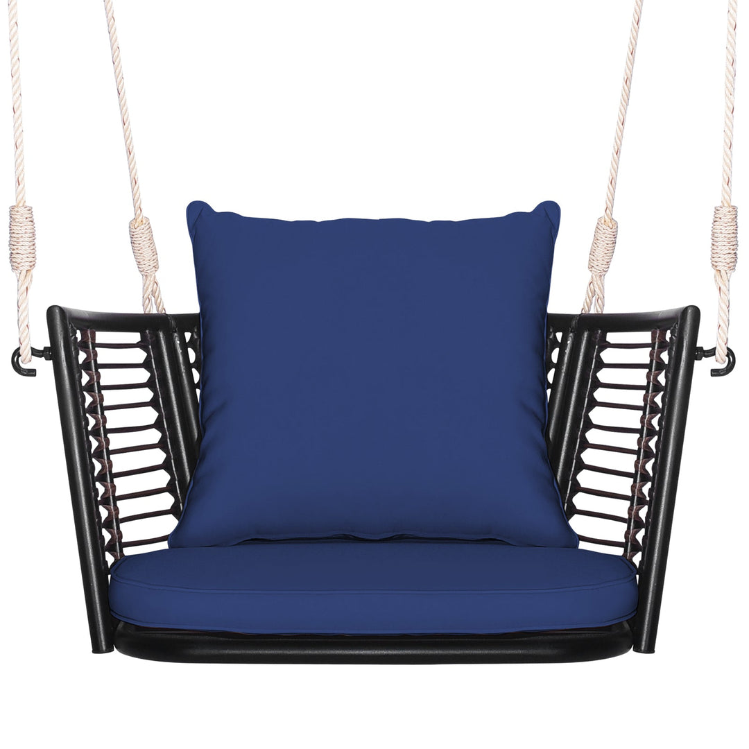 Single Person Hanging Seat with Woven Rattan Backrest for Backyard