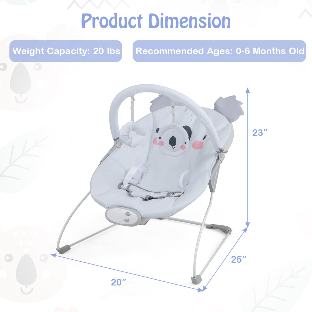 Portable Baby Bouncer Infant Rocker Seat with Detachable Toy Bar-Gray