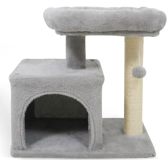 Small Cat Tree with Large Padded Plush Perch for Indoor Cats