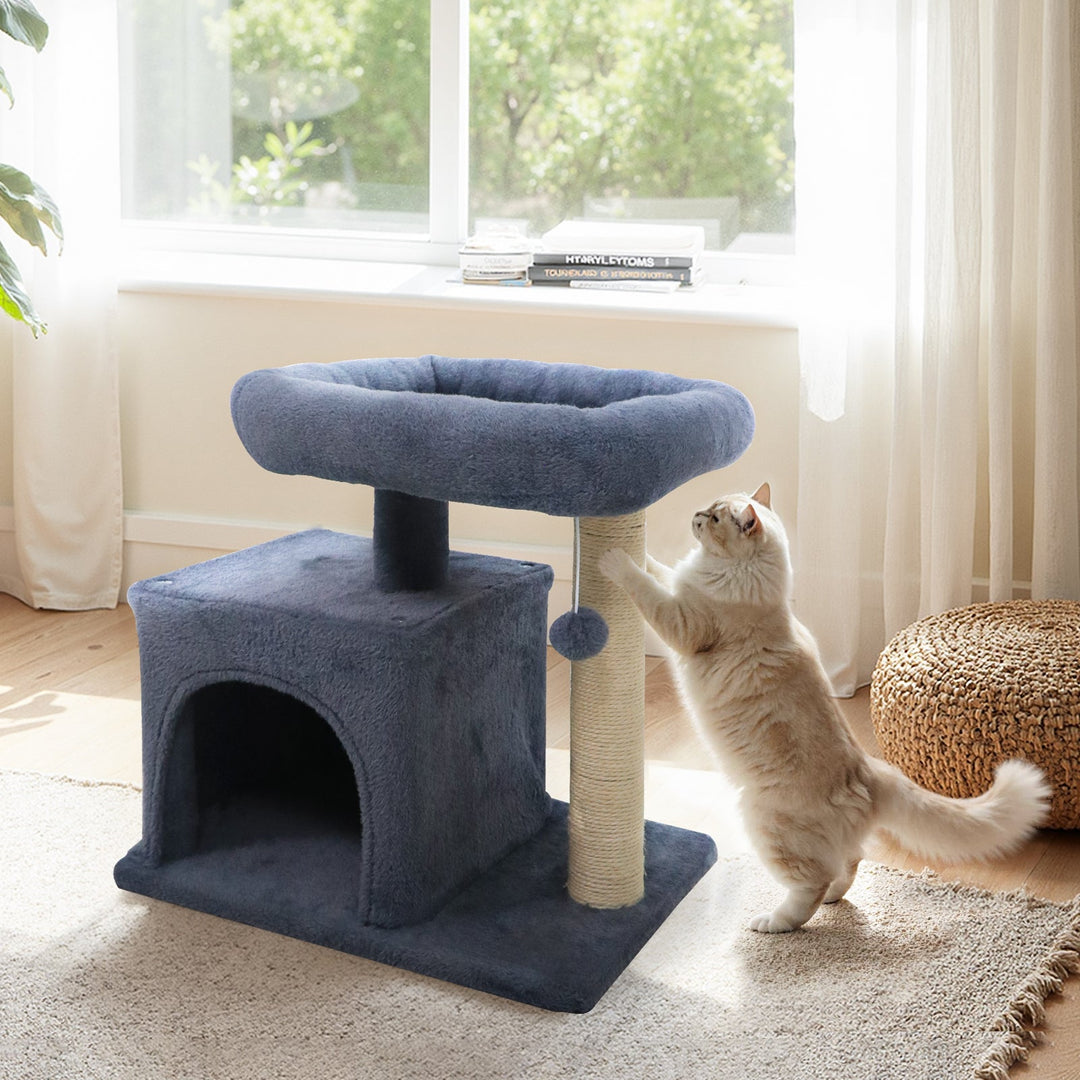 Small Cat Tree with Large Padded Plush Perch for Indoor Cats