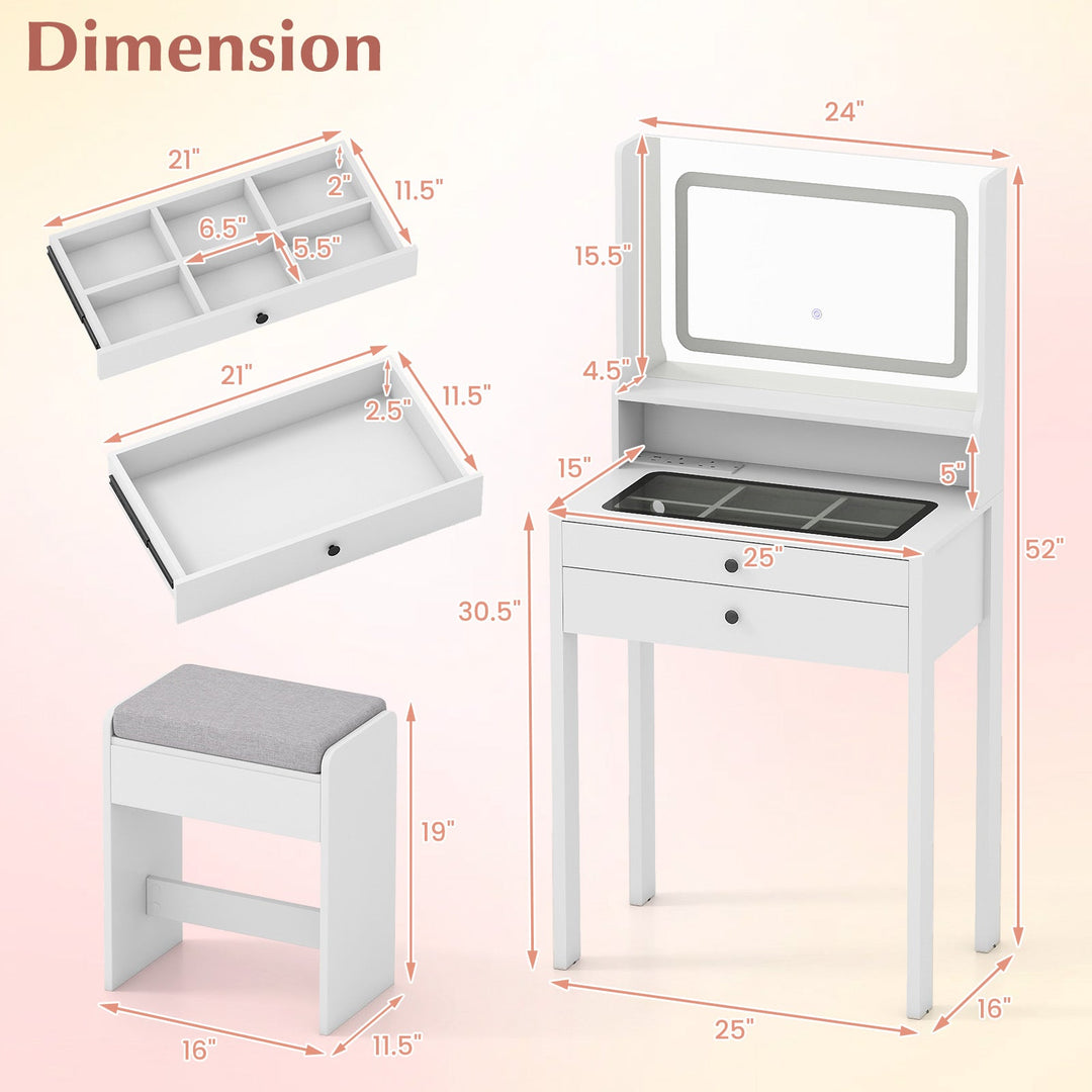 Small Vanity Desk with Mirror and Lights for Bedroom