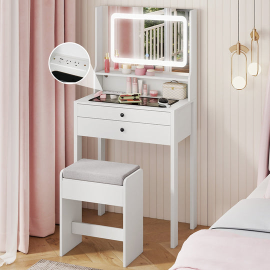 Small Vanity Desk with Mirror and Lights for Bedroom