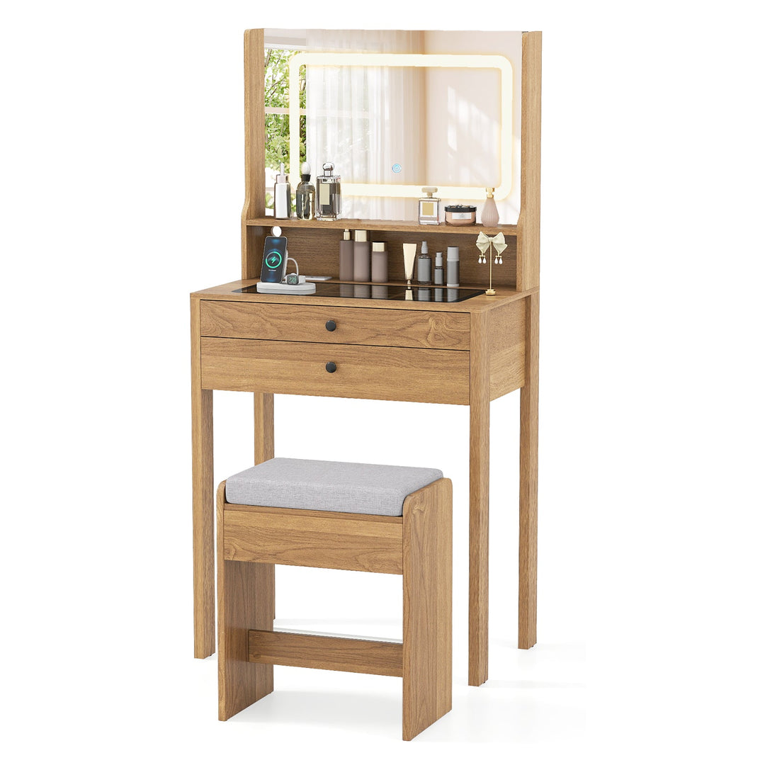 Small Vanity Desk with Mirror and Lights for Bedroom
