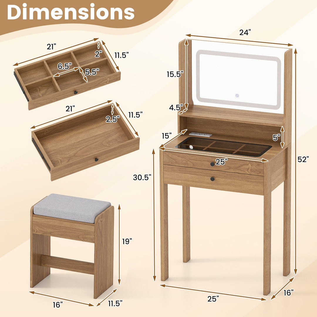 Small Vanity Desk with Mirror and Lights for Bedroom