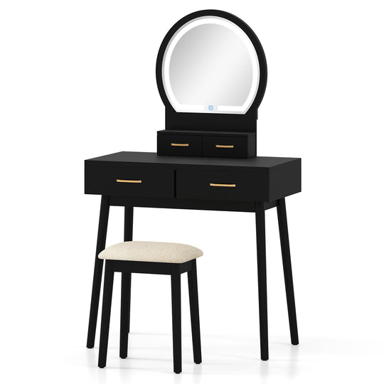Small Vanity Makeup Dressing Table Set with Cushioned Stool and LED Lighted Mirror
