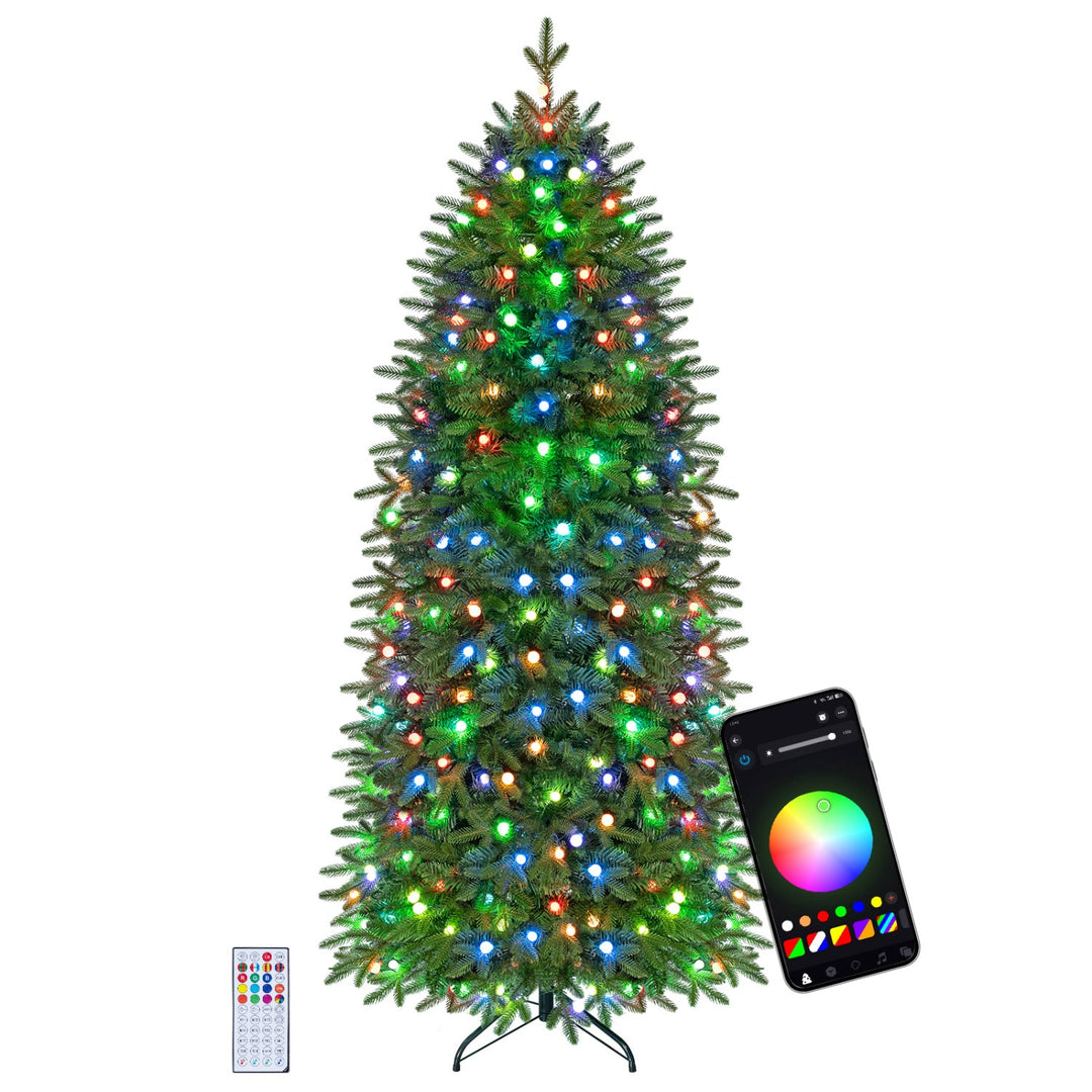 7.4 ft Pre-Lit Pencil Christmas Tree with 220 RGB LED Lights