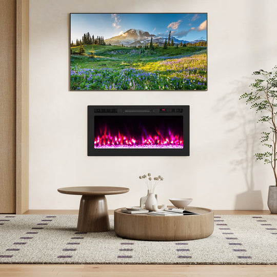 Smart WiFi Electric Fireplace Wall Mounted & Recessed 750W/1500W Heater