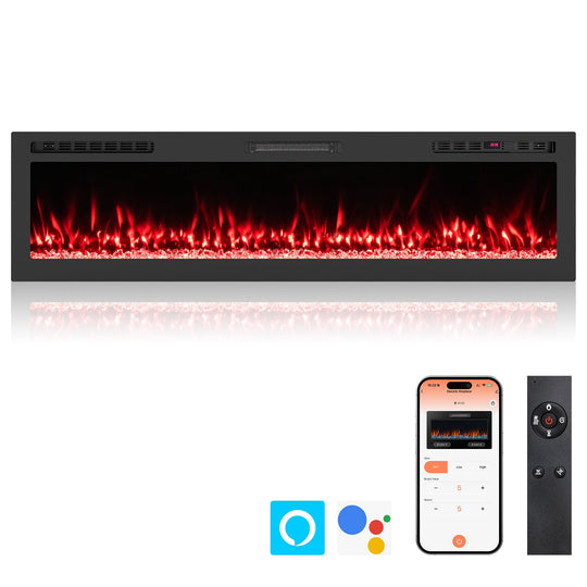 Smart WiFi Electric Fireplace Wall Mounted & Recessed 750W/1500W Heater