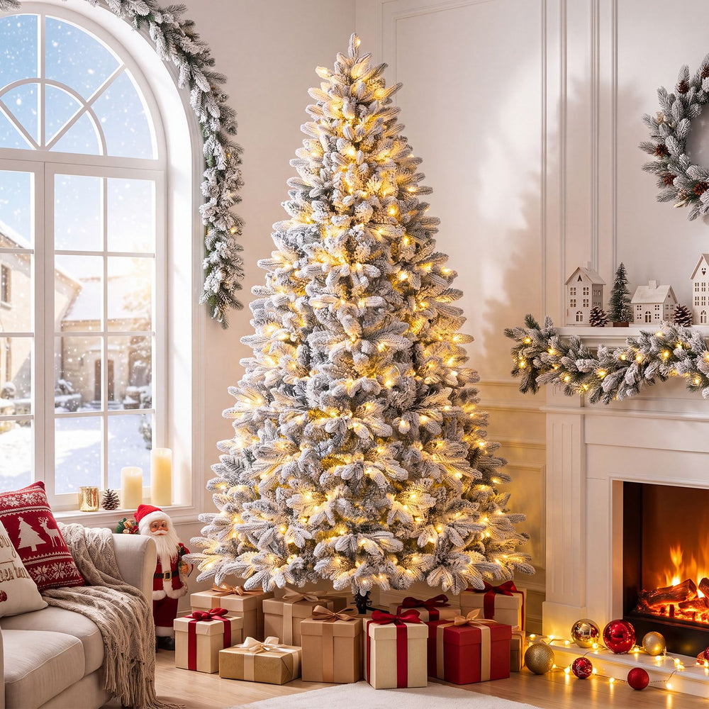 Snow-Flocked Half Christmas Tree with Branch Tips Warm White and Multi-Color LED Lights
