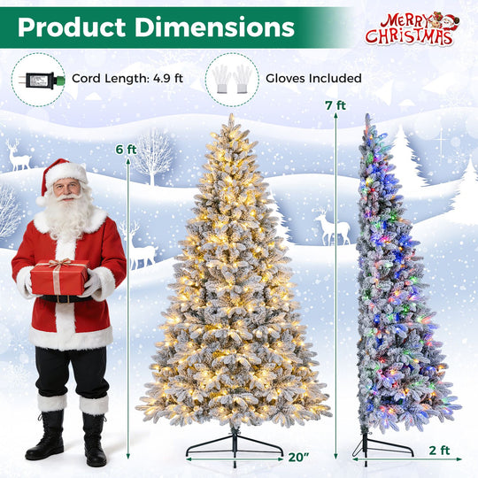 Snow-Flocked Half Christmas Tree with Branch Tips Warm White and Multi-Color LED Lights