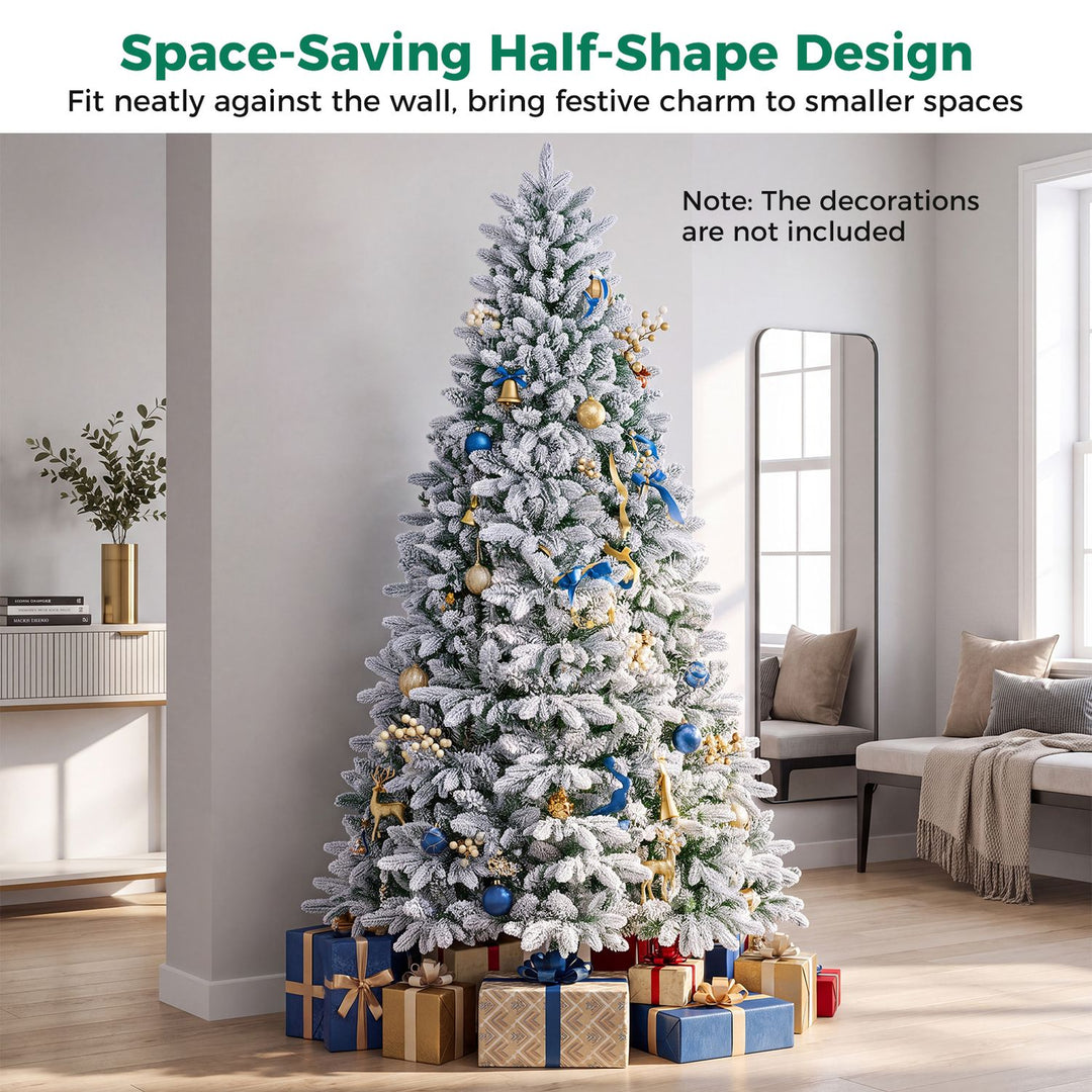 Snow-Flocked Half Christmas Tree with Branch Tips Warm White and Multi-Color LED Lights
