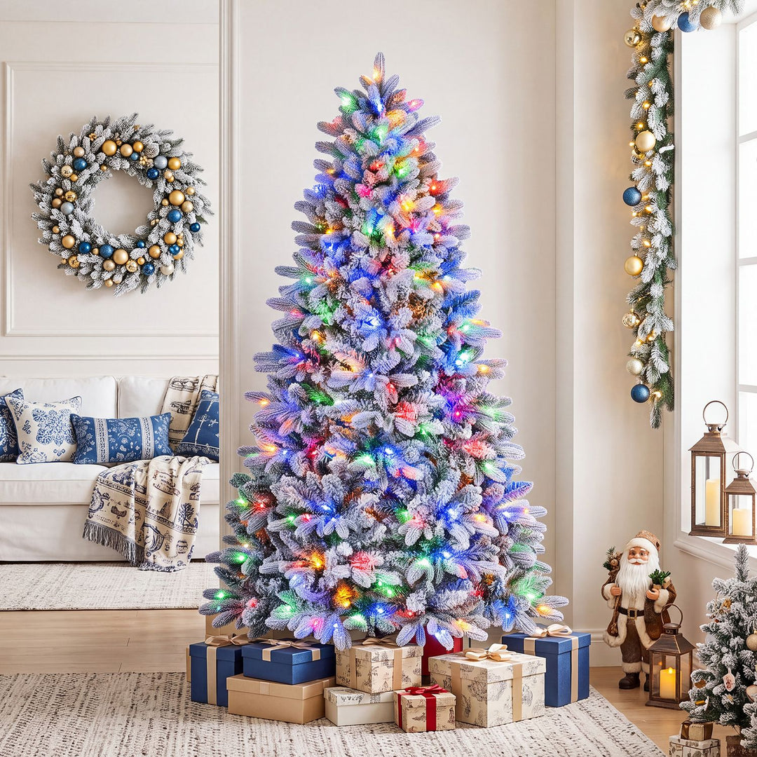 Snow-Flocked Half Christmas Tree with Branch Tips Warm White and Multi-Color LED Lights