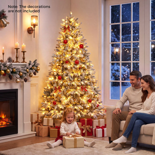 Snow-Flocked Half Christmas Tree with Branch Tips Warm White and Multi-Color LED Lights