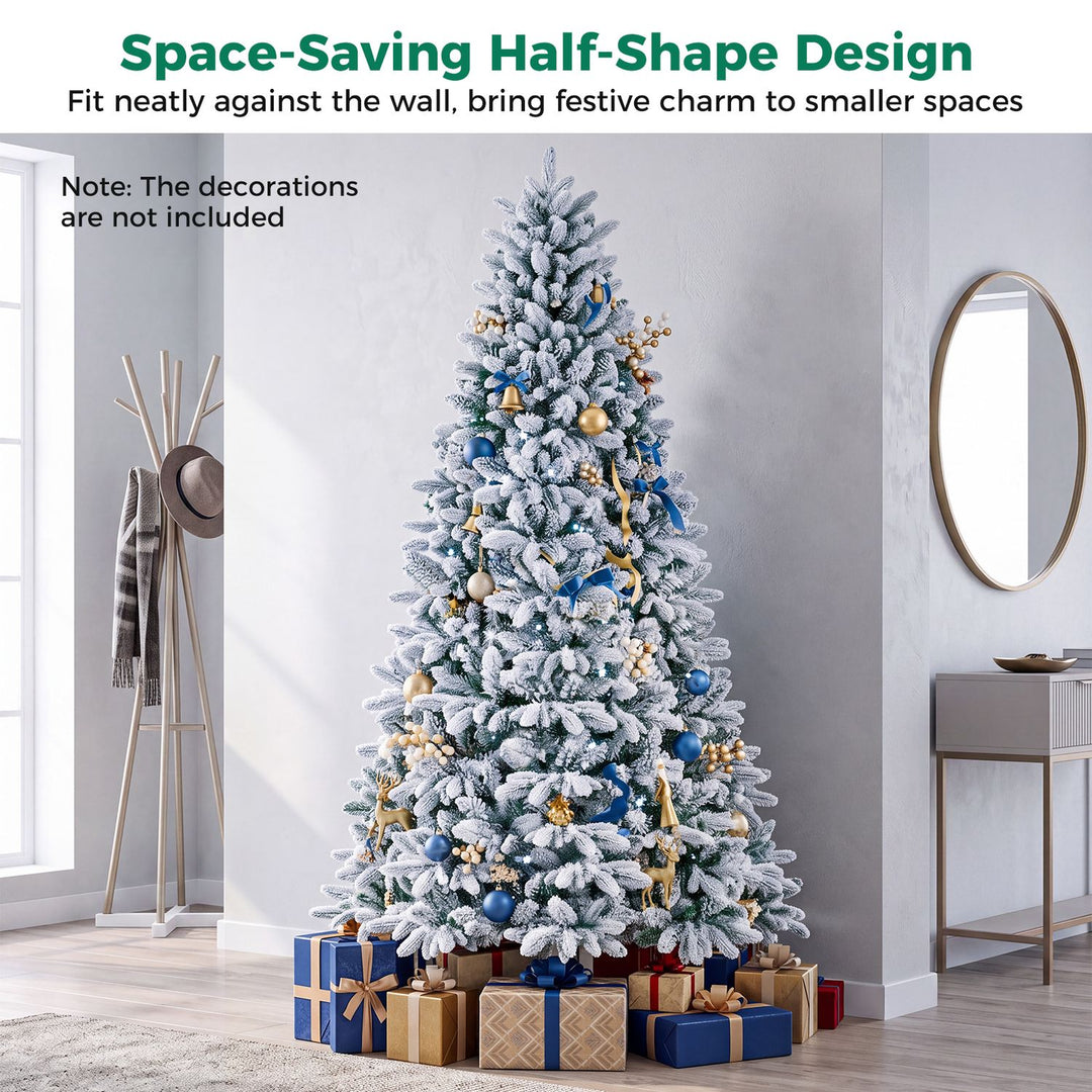 Snow-Flocked Half Christmas Tree with Branch Tips Warm White and Multi-Color LED Lights