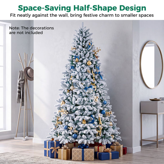 Snow-Flocked Half Christmas Tree with Branch Tips Warm White and Multi-Color LED Lights
