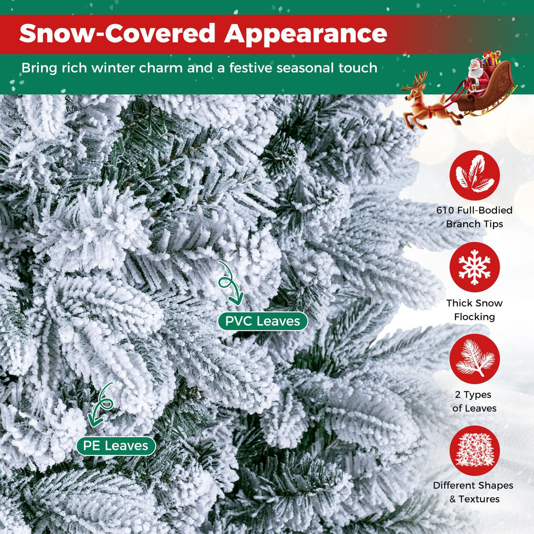 Snow-Flocked Half Christmas Tree with Branch Tips Warm White and Multi-Color LED Lights
