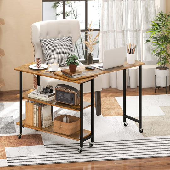 360° Rotating Sofa Side Table with 2-Tier Storage Shelves