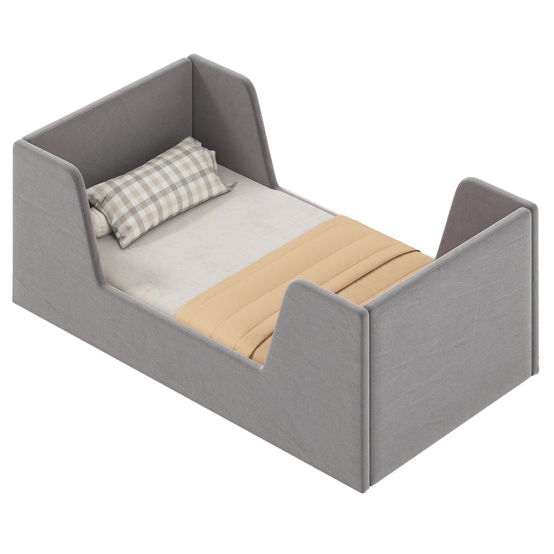 Soft Velvet Fabric Toddler Bed Frame with Safety Rails