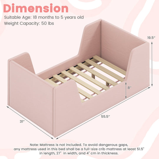 Soft Velvet Fabric Toddler Bed Frame with Safety Rails