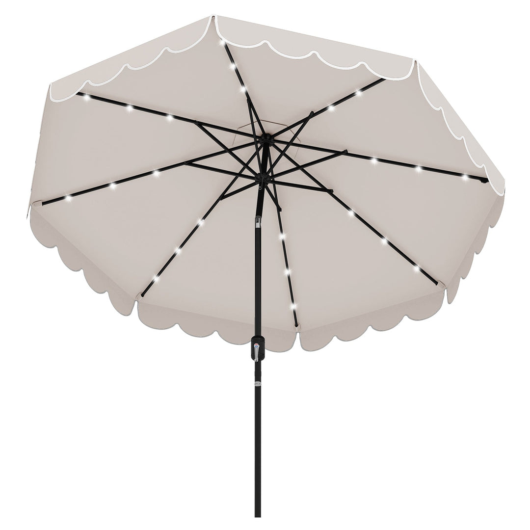9.3 Feet Solar Patio Umbrella with 24 LED Lights Vented Top and Ruffles-Beige