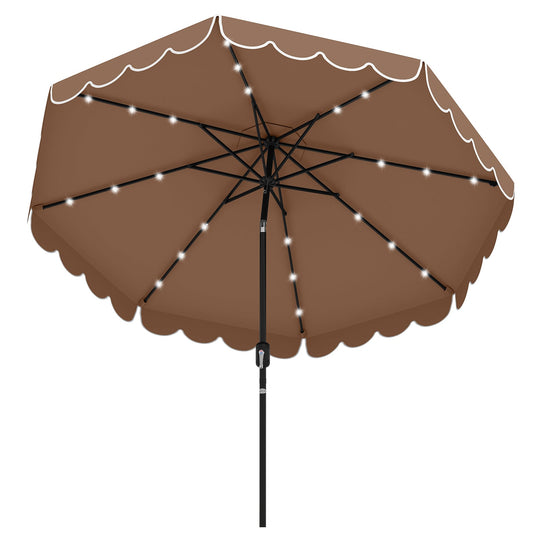 9.3 Feet Solar Patio Umbrella with 24 LED Lights Vented Top and Ruffles-Beige