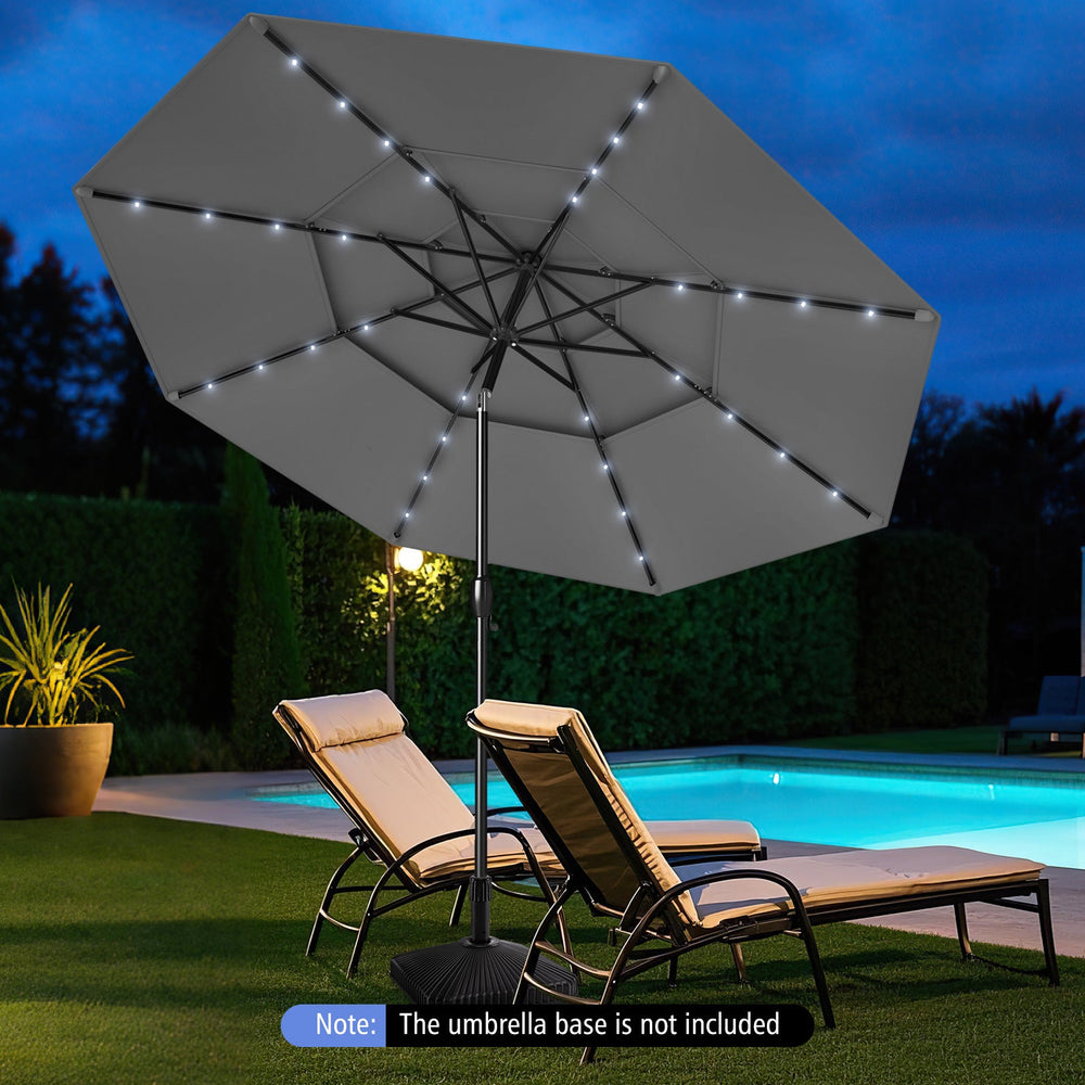 10 Feet Solar Patio Umbrella with 32 LED Lights 3-Tier Vented Top