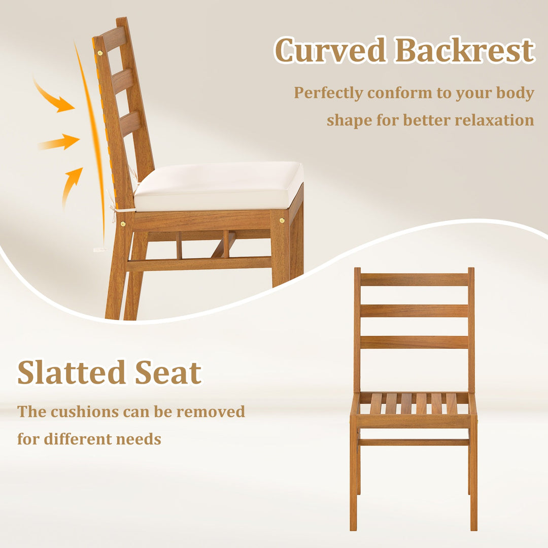 Solid Acacia Wood Patio Chair Set of 2 Armless Chair-White