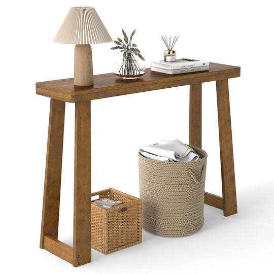 Solid Rubber Wood Console Table 43inch Narrow Entryway Table with Thick Tabletop and Stable Base