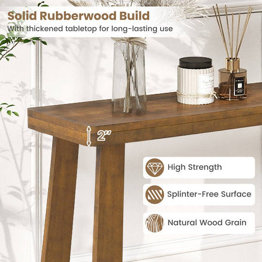 Solid Rubber Wood Console Table 43inch Narrow Entryway Table with Thick Tabletop and Stable Base
