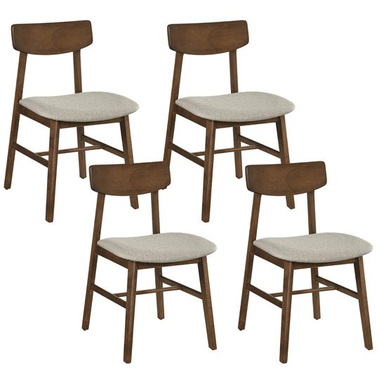 Solid Rubber Wood Dining Chairs Set of 4 with Curved Backrest