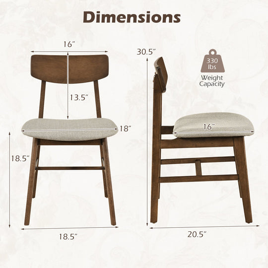 Solid Rubber Wood Dining Chairs Set of 4 with Curved Backrest