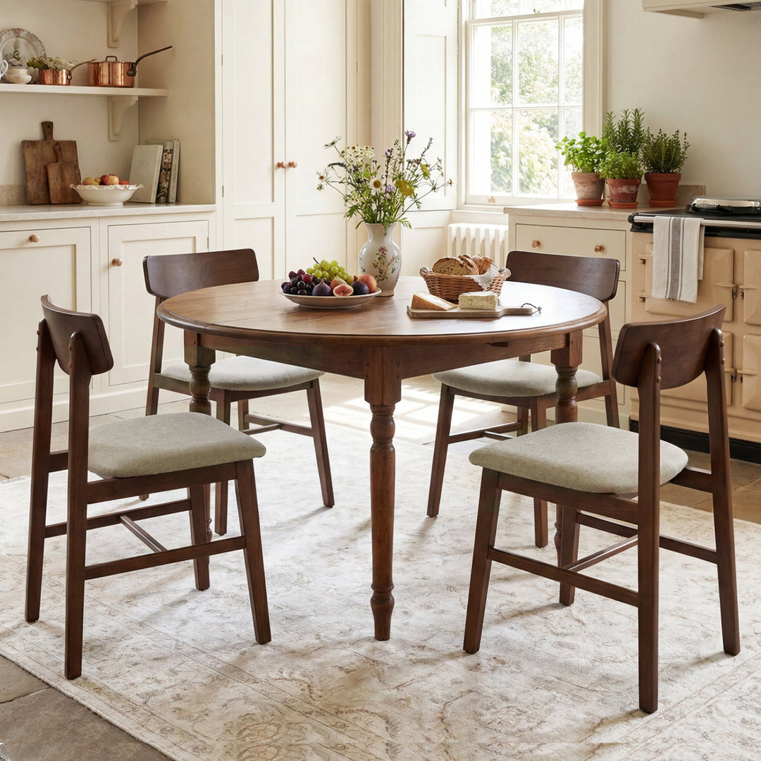 Solid Rubber Wood Dining Chairs Set of 4 with Curved Backrest