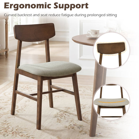 Solid Rubber Wood Dining Chairs Set of 4 with Curved Backrest