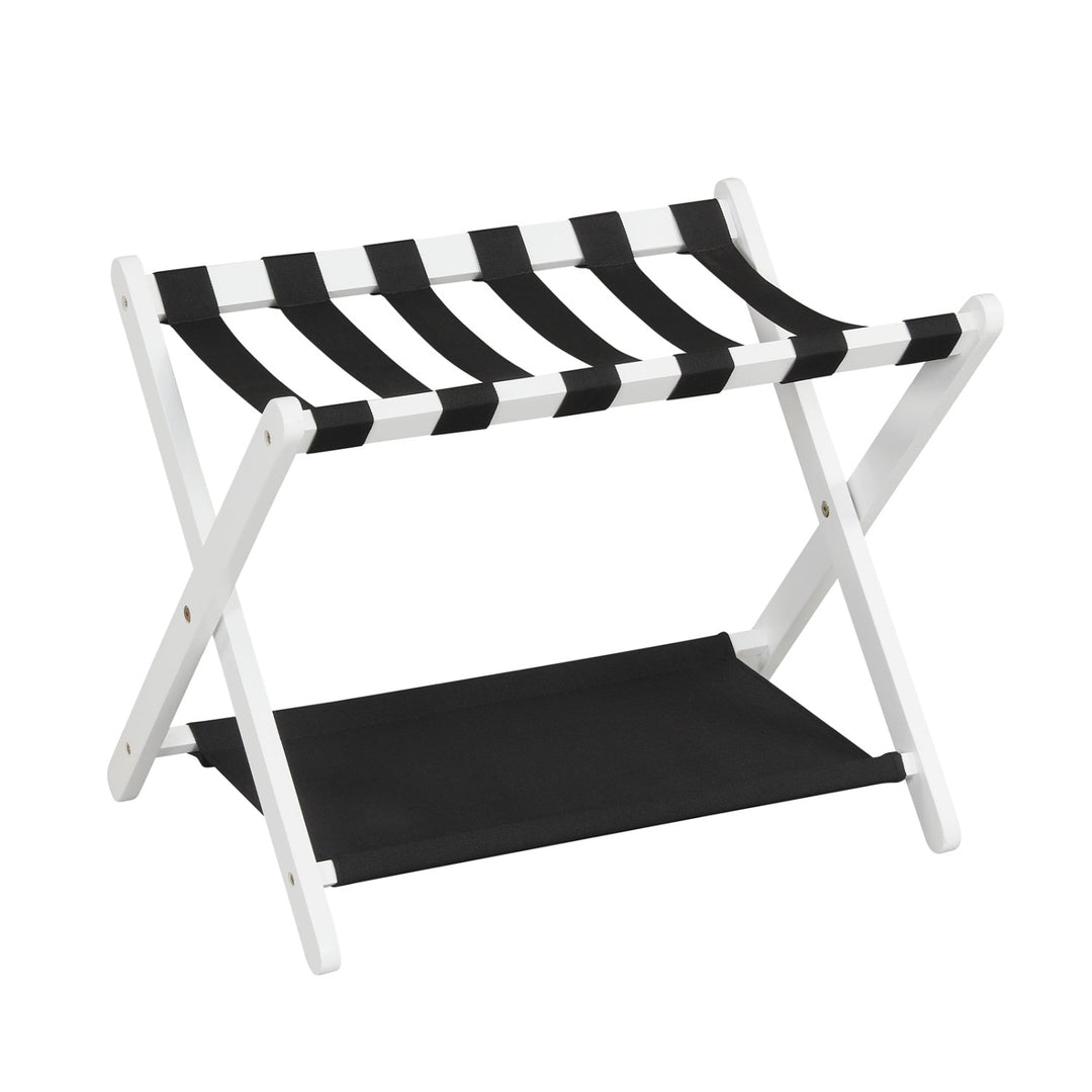 Solid Rubberwood Folding Luggage Rack with Nylon Shelves