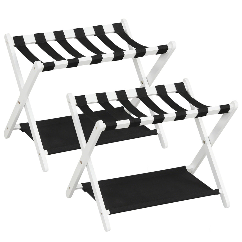 Solid Rubberwood Folding Luggage Rack with Nylon Shelves Set of 2