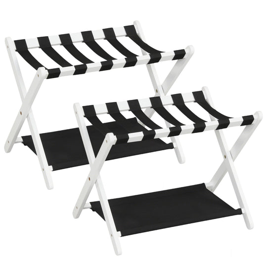 Solid Rubberwood Folding Luggage Rack with Nylon Shelves Set of 2