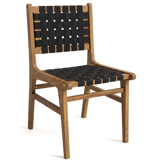 Teak Wood Outdoor Dining Chair with Woven Strap Back