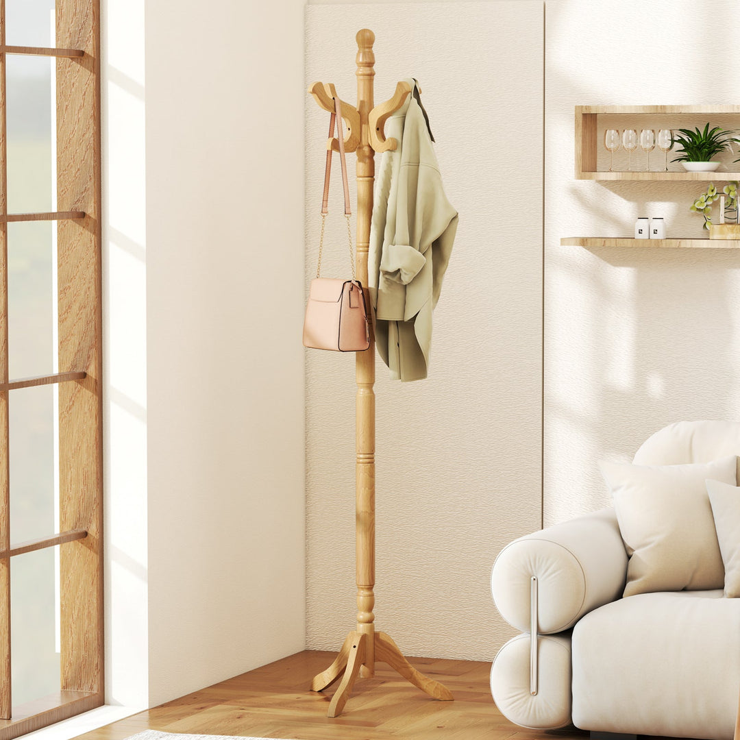 Solid Wood Hall Tree with 11 Hooks and 3 Height Options for Entryway