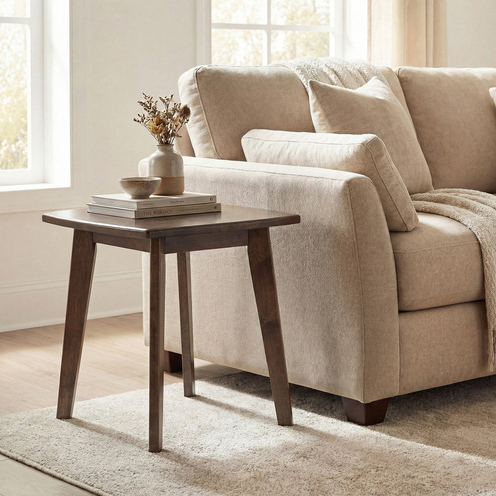 Solid Wood Side Table Square End Table with Thickened Top and Curved Edge