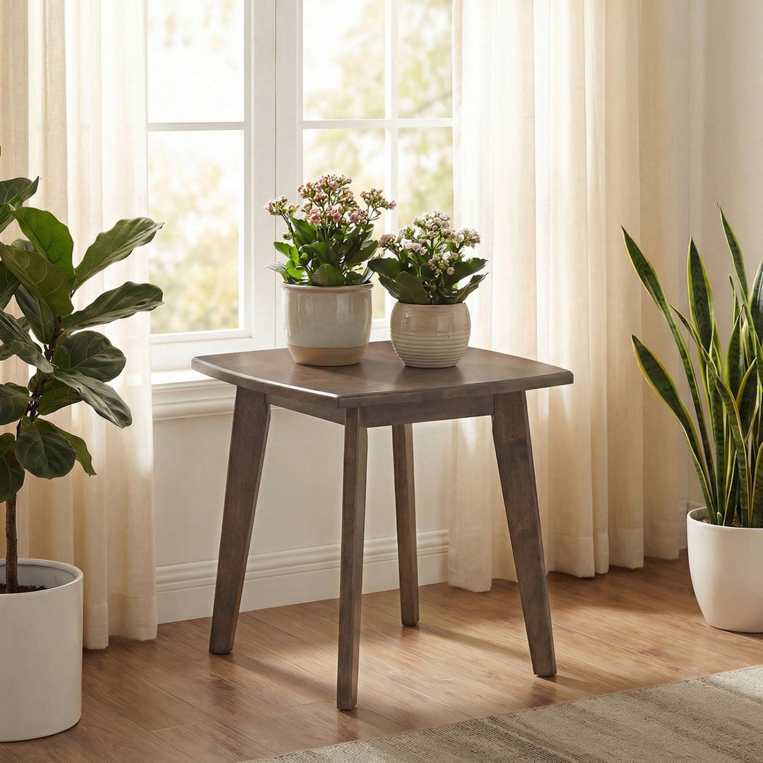 Solid Wood Side Table Square End Table with Thickened Top and Curved Edge