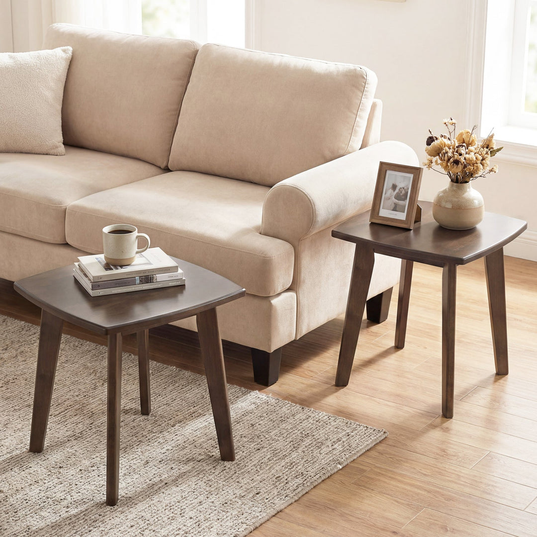 Solid Wood Side Table Square End Table with Thickened Top and Curved Edge