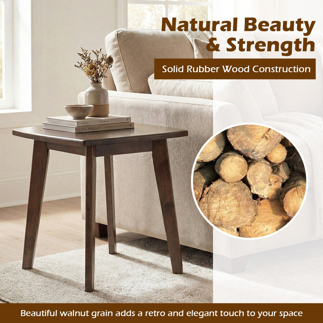 Solid Wood Side Table Square End Table with Thickened Top and Curved Edge