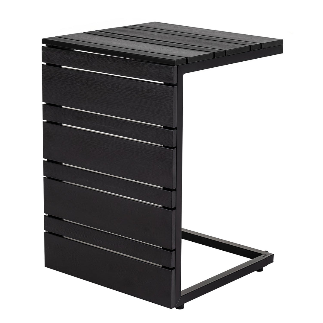 C-Shaped Side Table with Wood-Plastic Top for Indoor Outdoor