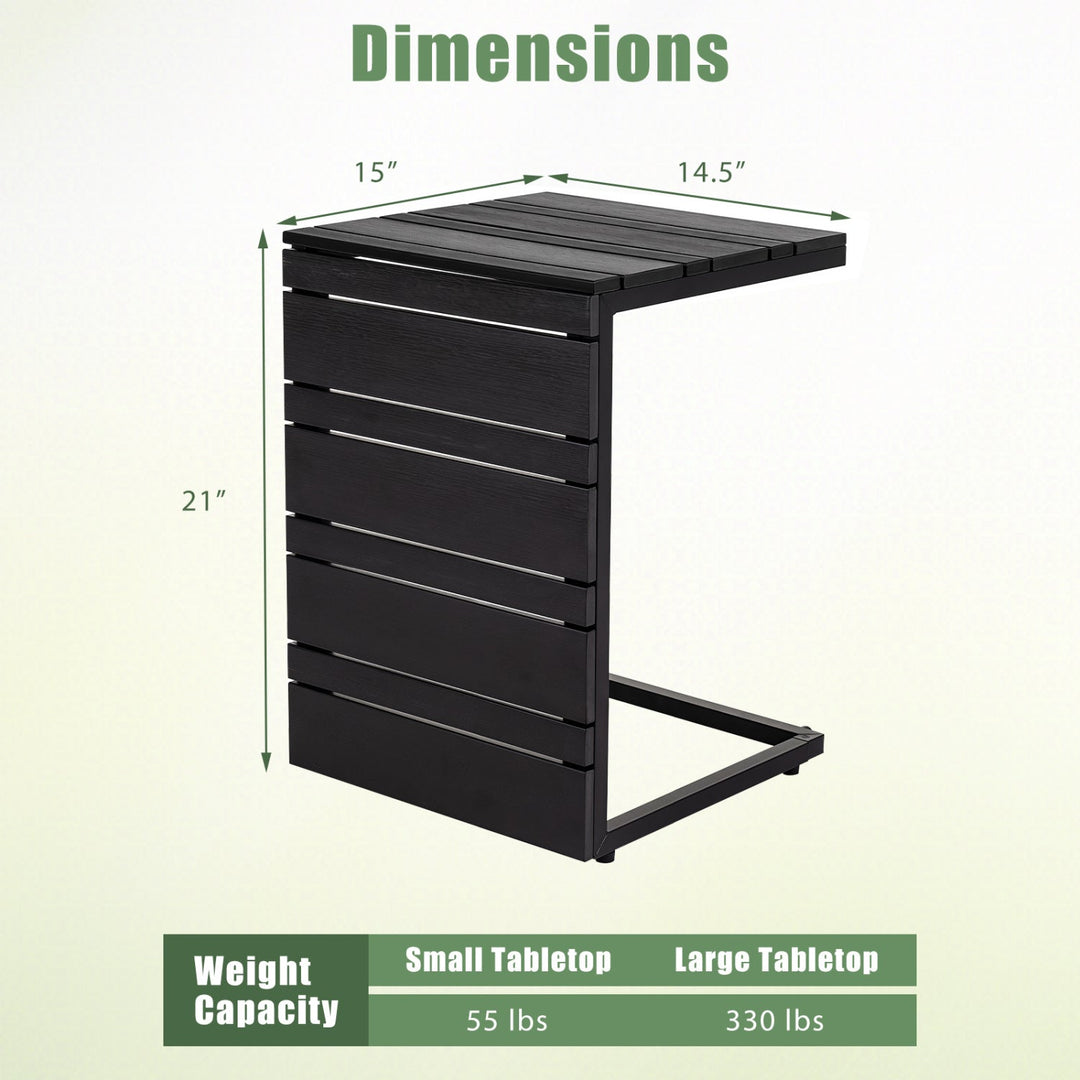 C-Shaped Side Table with Wood-Plastic Top for Indoor Outdoor